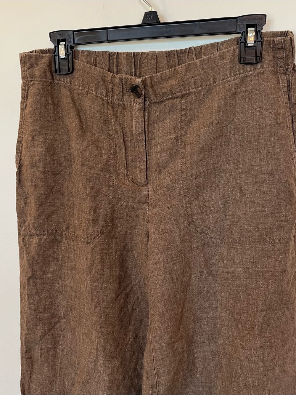 J Jill Love Linen Wide Leg Crop Pants Brown Womens Size Small Elastic Waist - Picture 2 of 8